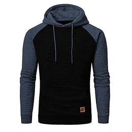 Pullover Herren Arbeitspullover Waffel-Stoff Fleece Hooded Sweat Sweatshirt Schwarz-Indigo Medium
