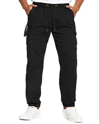 CARETOO Jogginghose Herren Baumwolle Jogger Stretch Sporthose Freizeithose Cargo Chino Casual Hose mit Taschen Slim Fit Schwarz
