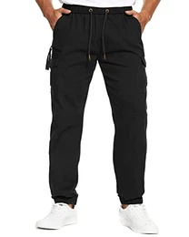 Jogginghose Herren Baumwolle Jogger Stretch Sporthose Freizeithose Cargo Chino Casual Hose mit Taschen Slim Fit Herren Hose S-3XL (Schwarz, M)