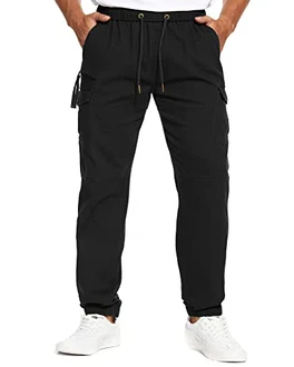 CARETOO Jogginghose Herren Baumwolle Jogger Stretch Sporthose Freizeithose Cargo Chino Casual Hose mit Taschen Slim Fit Schwarz