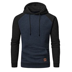 YuKaiChen Pullover Herren Arbeitspullover Waffel-Stoff Fleece Hooded Sweat Sweatshirt Indigo/Schwarz