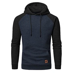 Pullover Herren Arbeitspullover Waffel-Stoff Fleece Hooded Sweat Sweatshirt Indigo-Schwarz Medium