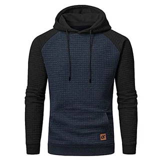 YuKaiChen Pullover Herren Arbeitspullover Waffel-Stoff Fleece Hooded Sweat Sweatshirt Indigo/Schwarz