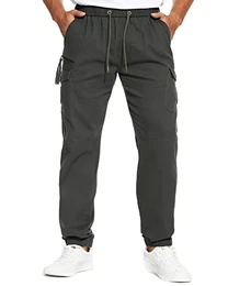 Jogginghose Herren Baumwolle Jogger Stretch Sporthose Freizeithose Cargo Chino Casual Hose mit Taschen Slim Fit Herren Hose S-3XL (Grau, M)