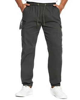 CARETOO Jogginghose Herren Baumwolle Jogger Stretch Sporthose Freizeithose Cargo Chino Casual Hose mit Taschen Slim Fit Grau
