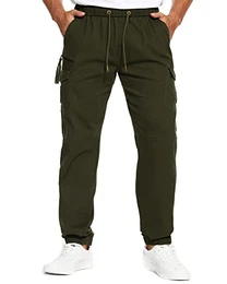 Jogginghose Herren Baumwolle Jogger Stretch Sporthose Freizeithose Cargo Chino Casual Hose mit Taschen Slim Fit Herren Hose S-3XL (Grün, M)