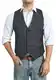 HISDERN Herren Weste Anzug Vintage Casual Schwarz Tweed Weste Herringbone Wolle Trachtenweste für Hochzeit M