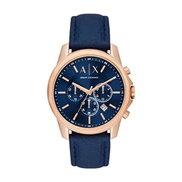 Uhr für Herren , Chronographenwerk, 44mm Rose Gold Edelstahlgehäuse mit Lederarmband, AX1723