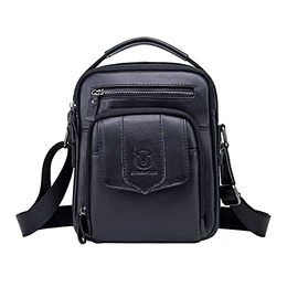 Nefli Herren Echtleder Umhängetasche Kleine Messenger Bag Handtasche Lässige Schultertasche für Reisen Geschäft Schule Täglichen Gebrauch Schwarz
