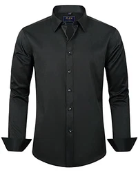 J.VER Herren Hemd Unifarben Stretch Langarm Regular Fit Businesshemd Schwarz