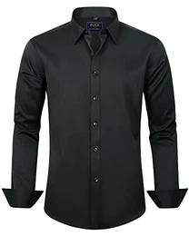 J.VER Herren Hemd Unifarben Stretch Langarm männer Hemden Regular fit Herrenhemden Freizeithemden Bügelleichtes Businesshemd Anzug Hemd,Schwarz,M