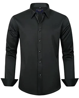 J.VER Herren Hemd Unifarben Stretch Langarm Regular Fit Businesshemd Schwarz