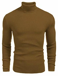 Pullover Rollkragen Herren Slim fit Langarmshirt Strickpullover Sweater Shirt Khaki M