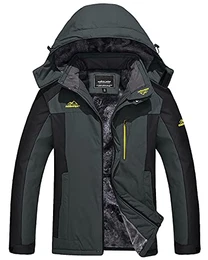 Übergangsjacke Herren Warm Winter Herrenjacke mit Kapuze Fleecejacke Wasserabweisend Winterparka Männer Angelbekleidung Grau-Schwarz M