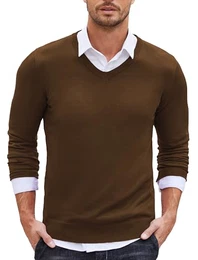Herren V Ausschnitt Pullover Herren Langarmshirt Strickpullover V-Ausschnitt Basic Pullover Sweater Fall Tops Braun XXL