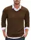 COOFANDY Herren V Ausschnitt Pullover Herren Langarmshirt Strickpullover V-Ausschnitt Basic Pullover Sweater Fall Tops Braun XXL