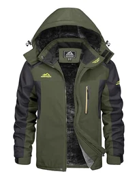 Herren Winterjacke Warm Fleece Winter Jacke Thermojacke Softshell Jacke mit Kapuze Skijacke Snowboarden Wandern Männer Funktionsjacke Dunkeloliv M