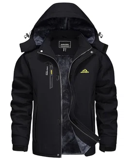 KEFITEVD Winterjacke Herren Wasserdicht Outdoor Skijacke Schwarz