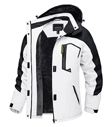 Dame Snowboardjacke Winter Wandern Übergangsjacke Arbeitsjacke Hiking Outdoor Jacken Gefüttert mit Kapuze und Taschen, Weiß-schwarz, M