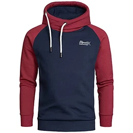 REPUBLIX Herren Basic Kapuzenpullover Sweatjacke Pullover Hoodie Sweatshirt R-0049 Navyblau/Bordeaux M
