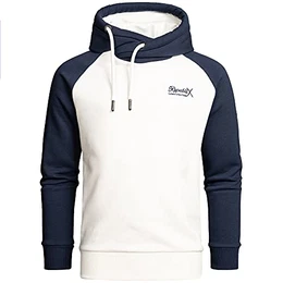 REPUBLIX Herren Basic Kapuzenpullover Sweatjacke Pullover Hoodie Sweatshirt R-0049 Weiß/Navyblau M
