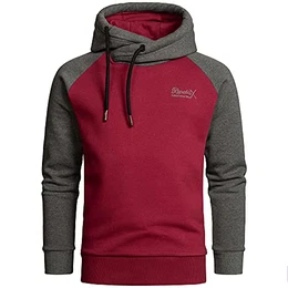 REPUBLIX Herren Basic Kapuzenpullover Sweatjacke Pullover Hoodie Sweatshirt R-0049 Bordeaux/Anthrazit M