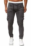 Cassiecy Herren Hose Jogger Chino Cargo Jeans Hosen Stretch Sporthose mit Taschen Slim Fit Freizeithose Dunkelgrau