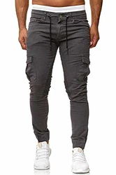 Cassiecy Herren Hose Jogger Chino Cargo Jeans Hosen Stretch Sporthose mit Taschen Slim Fit Freizeithose Dunkelgrau