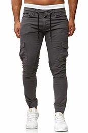 Cargohose Herren Slim Fit Casual Jogger Chino Cargo Hosen Stretch Jogginghose Sporthose Freizeithose mit 6 Taschen Herren Hose (Dunkelgrau,M)