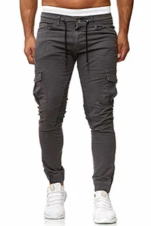 Cassiecy Herren Hose Jogger Chino Cargo Jeans Hosen Stretch Sporthose mit Taschen Slim Fit Freizeithose Dunkelgrau