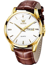 Herrenuhren Weiß Schwarz Lederarmband Quarz Uhr Männer mit Wochentag Datum Wasserdicht Leuchtende Klassische Elegantes Armbanduhr Geschenk