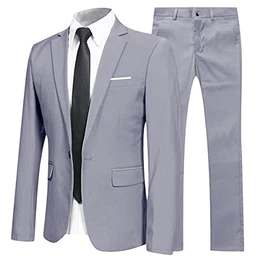 Anzug Herren Anzüge Slim Fit 2 Teilig für Business Herrenanzug Sakko Hose Hellgrau M