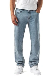 Herren Straight Fit Jeans Hose Stretch Denim Männer Jeanshose Lang Streetwear, Farbe:Blue, Hosengröße:W33 L32