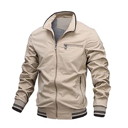 Skrsila Herren Bomberjacke Stehkragen Fliegerjacke Reißverschluss Übergangsjacke Khaki/Beige