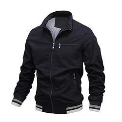 Skrsila Herren Bomberjacke Stehkragen Fliegerjacke Reißverschluss Übergangsjacke Schwarz/Dunkelblau