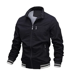 Herren Bomberjacke Stehkragen Fliegerjacke Reißverschluss Übergangsjacke Baumwolle Militär Jacke Windbreaker Herbst Frühling Blouson mit Taschen