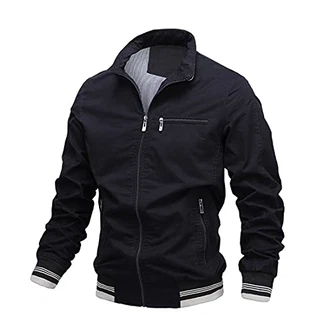 Skrsila Herren Bomberjacke Stehkragen Fliegerjacke Reißverschluss Übergangsjacke Schwarz/Dunkelblau