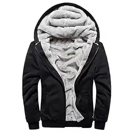 Hoodie Herren, Men's Kapuzenpullover mit Tasche Dicker Pullover Jacke Sweatjacke Kapuzenjacke Sweater Casual Kapuzenpulli mit Fleeceartig-Innenseite Schwarz M
