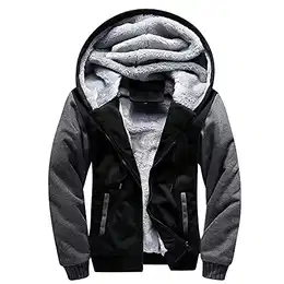 Dicker Hoodie Herren, Men's Kapuzenpullover mit Tasche Zip Pullover Jacke Sweatjacke Kapuzenjacke Sweater Casual Kapuzenpulli mit Fleeceartig-Innenseite Schwarz M