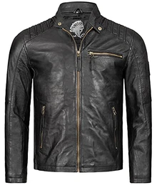 Herren Lederjacke Biker Jacke Echtleder Motorradjacke Leder Jacken Herrenjacke Schwarz Winterjacke Übergangsjacke H-291 Schwarz M
