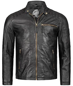 Rock Creek Herren Lederjacke Biker Jacke Echtleder (H-180) Schwarz