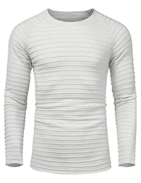 Herren Strick Langarm Pullover Rundhals Casual Slim Fit Pullover,Weiß,Mittel