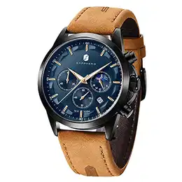 Uhr für Herren Herren Armbanduhr Chronograph Analog Quarz Wasserdicht Business Schwarz Mode Quarz Armbanduhren Kalender mit Lederband (Stahlgürtel)Geschenk für Männer
