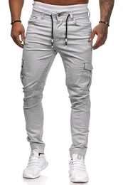 Cargohose Herren Slim Fit Casual Jogger Chino Cargo Hosen Stretch Jogginghose Sporthose Freizeithose mit 6 Taschen Herren Hose(Hellgrau,M)