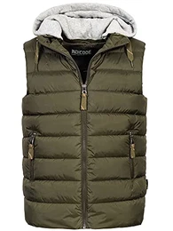 Herren Stockton Steppweste mit Abnehmbarer Jersey-Kapuze und 3 Taschen Regular fit Herrenweste gefütterte Weste in Daunenjacken-Optik Markenweste für Männer Army M