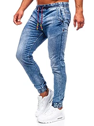 BOLF Herren Jeanshose Jeans Jogger Denim Style Used Look Jeanspants Sweatpants Destroyed Freizeit Narrow Leg Slim Fit Casual Style 51049S0 Blau M [6F6]