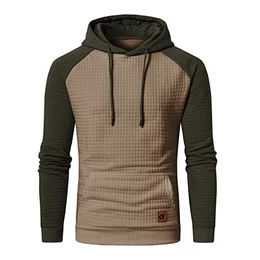 Pullover Herren Arbeitspullover Waffel-Stoff Fleece Hooded Sweat Sweatshirt Khaki-Armygrün M