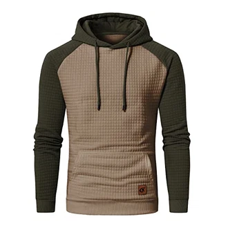 YuKaiChen Pullover Herren Arbeitspullover Waffel-Stoff Fleece Hooded Sweat Sweatshirt Khaki/Armygrün