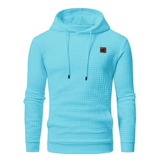 YuKaiChen Pullover Herren Arbeitspullover Waffel-Stoff Fleece Hooded Sweat Sweatshirt Himmelblau
