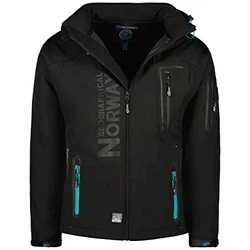 Geographical Norway Herren Softshell Funktions Outdoor Jacke im Bundle mit urbandreamz Beanie Schwarz/Blau